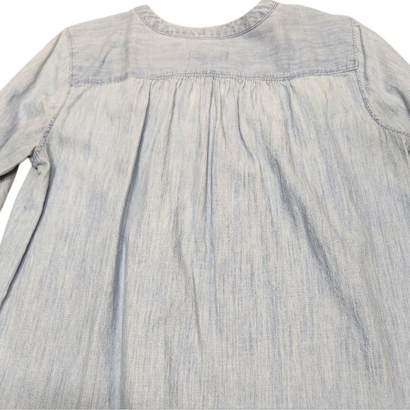 LOFT Denim Shirt Burnout Cotton Grunge Long Sleeve Western Preppy Blue‎ Boho S - Picture 7 of 11